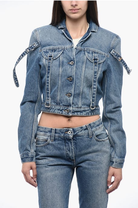 Chaqueta vaquera de corte corto con detalle de arnés en azul - Image 1