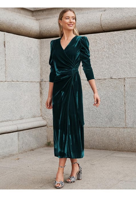 Vestido midi de manga abullonada con cruce para mujer - Image 1
