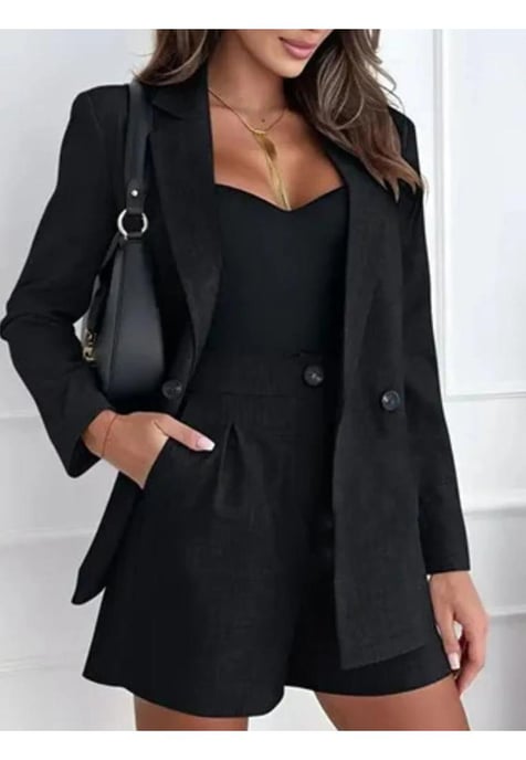 Conjunto de blazers con solapa de un solo botón y pantalones cortos para mujer - Image 1