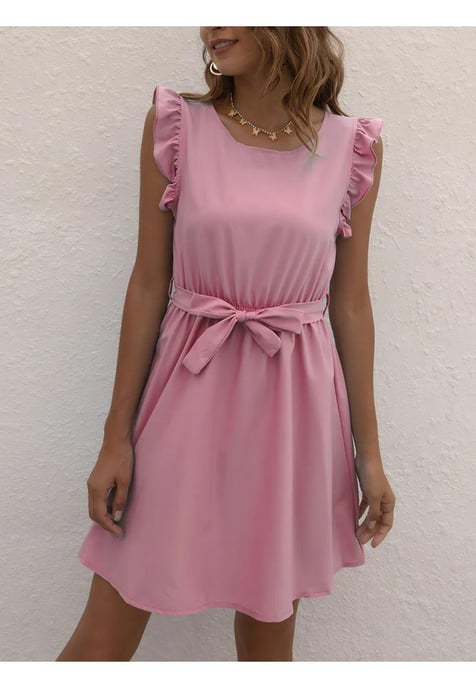 Vestido mini de cuello redondo y mangas cortas para mujer - Image 1