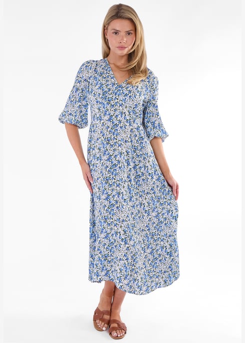 Vestido midi de viscosa con estampado floral azul - Image 1
