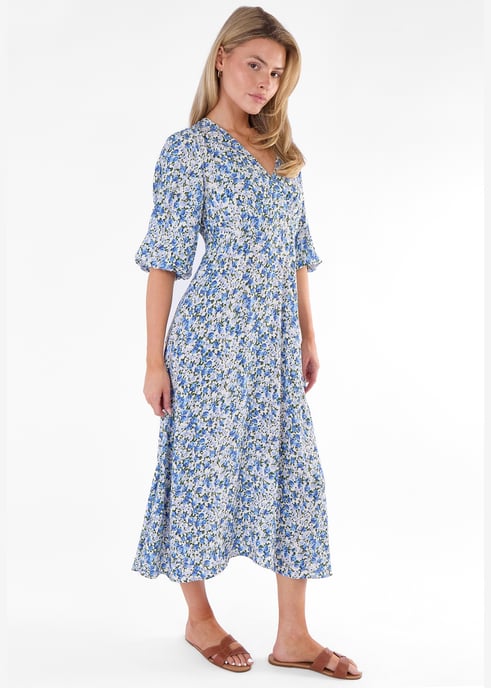 Vestido midi de viscosa con estampado floral azul - Image 3