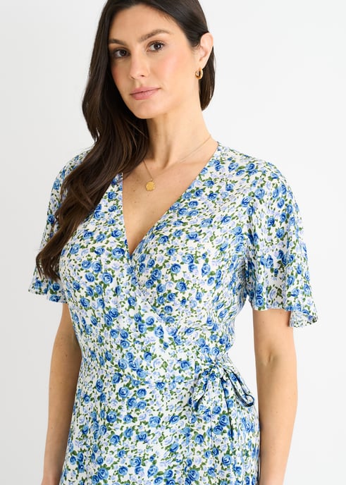 Vestido cruzado floral azul - Image 2