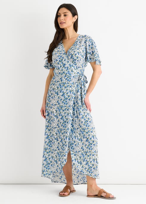 Vestido cruzado floral azul - Image 3