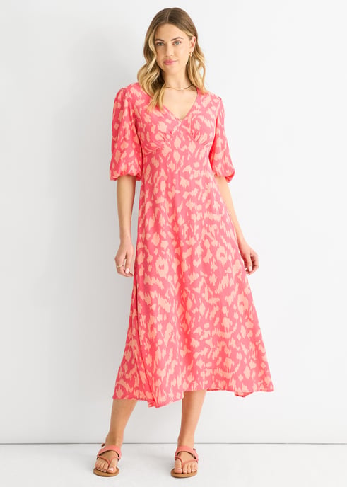Vestido midi rosa de viscosa con estampado animal - Image 1