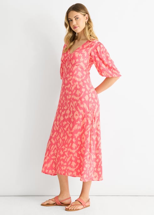 Vestido midi rosa de viscosa con estampado animal - Image 3
