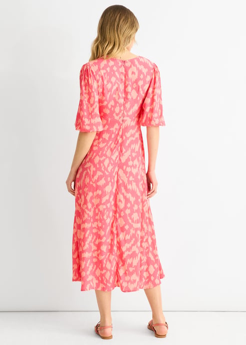Vestido midi rosa de viscosa con estampado animal - Image 4