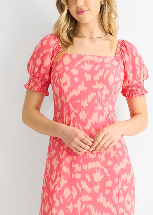Vestido midi de viscosa con cuello cuadrado y estampado animal rosa - Image 2