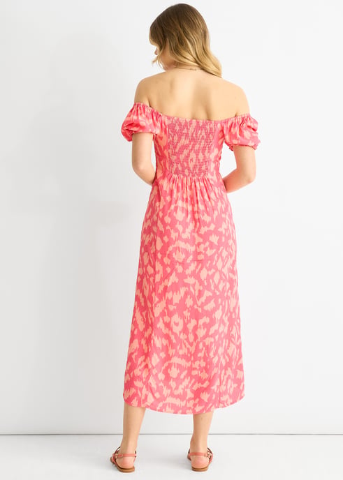 Vestido midi de viscosa con cuello cuadrado y estampado animal rosa - Image 4