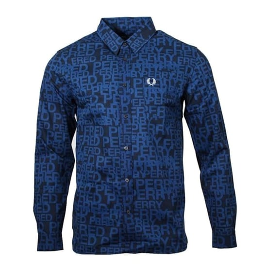 Camisa de manga larga Fred Perry con logo integral en color cobalto sombreado - Image 1