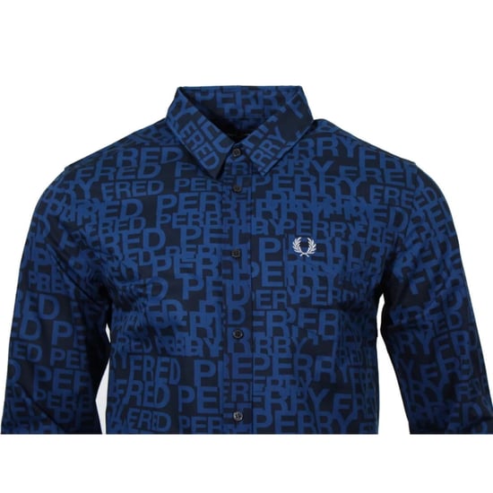 Camisa de manga larga Fred Perry con logo integral en color cobalto sombreado - Image 2