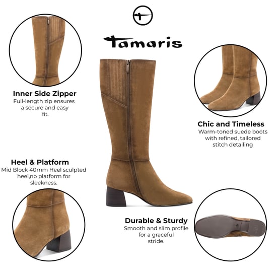 Botas de montar Tamaris para mujer, de piel color marrón camel, con tacón hasta la rodilla - Image 2