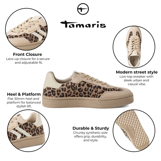 Zapatillas Tamaris para mujer de ante marrón con cordones y diseño de leopardo - Image 2