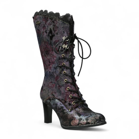 Botas altas de tacón de cuero victoriano gótico para mujer Laura Vita Alcbane 0351 con diseño floral violeta - Image 3