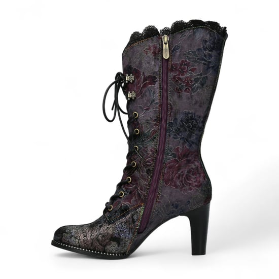 Botas altas de tacón de cuero victoriano gótico para mujer Laura Vita Alcbane 0351 con diseño floral violeta - Image 5