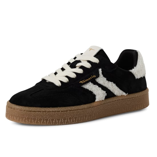 Zapatillas Tamaris para mujer de piel de ante y piel en blanco y negro con cordones - Image 3