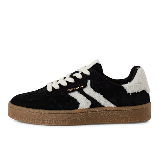 Zapatillas Tamaris para mujer de piel de ante y piel en blanco y negro con cordones - Image 4