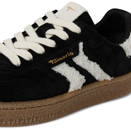 Zapatillas Tamaris para mujer de piel de ante y piel en blanco y negro con cordones - Image 5