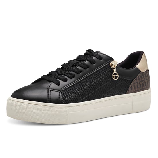 Zapatillas Tamaris para mujer de piel sintética negra y dorada con cordones - Image 3