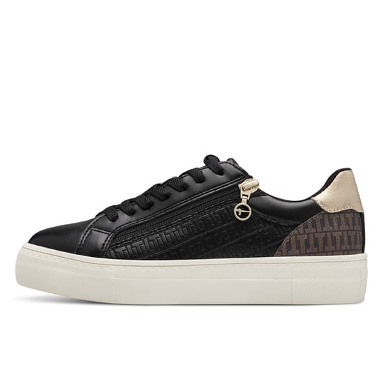 Zapatillas Tamaris para mujer de piel sintética negra y dorada con cordones - Image 4