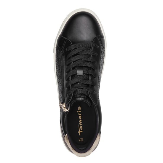 Zapatillas Tamaris para mujer de piel sintética negra y dorada con cordones - Image 5