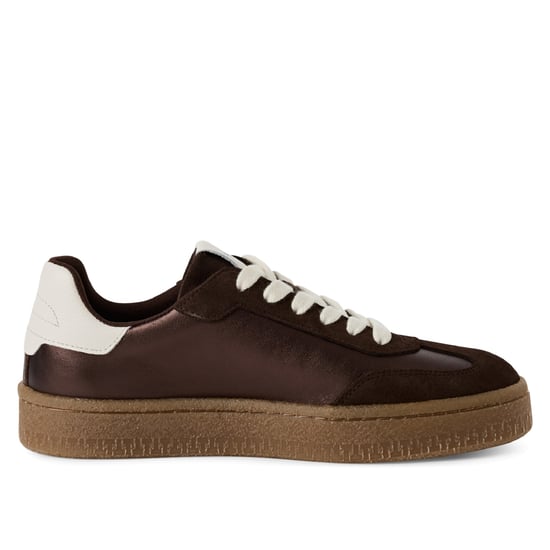 Zapatillas Tamaris para mujer de ante marrón y blanco con cordones - Image 1