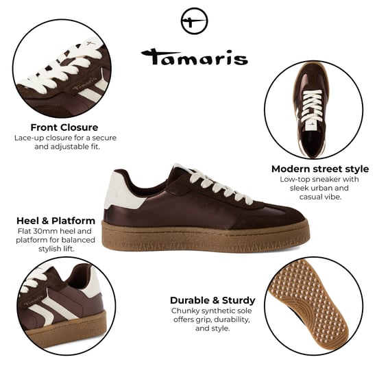 Zapatillas Tamaris para mujer de ante marrón y blanco con cordones - Image 2