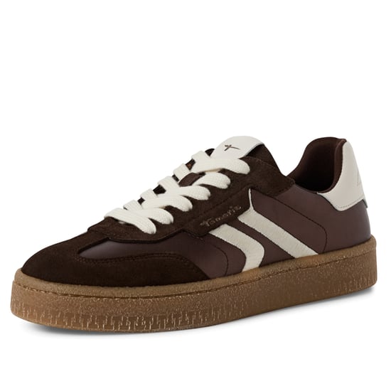 Zapatillas Tamaris para mujer de ante marrón y blanco con cordones - Image 3