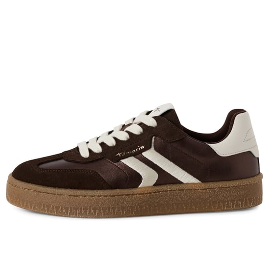 Zapatillas Tamaris para mujer de ante marrón y blanco con cordones - Image 4