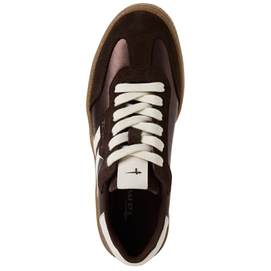 Zapatillas Tamaris para mujer de ante marrón y blanco con cordones - Image 5