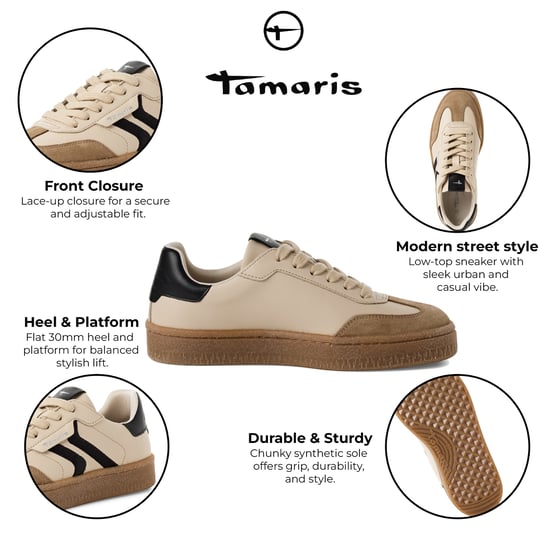 Zapatillas Tamaris de ante beige con cordones para mujer - Image 2