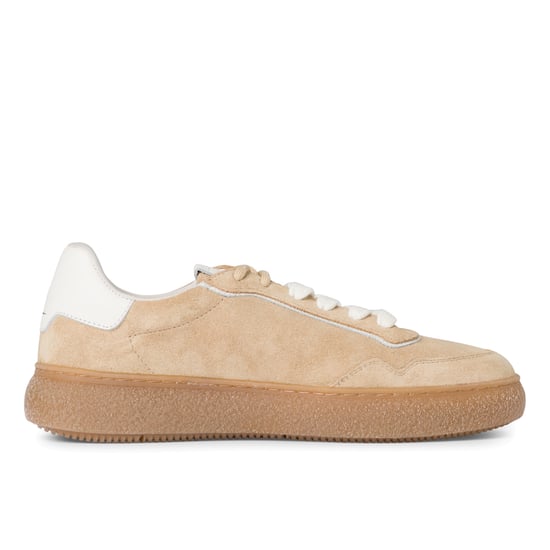 Zapatillas Tamaris para mujer de cuero beige y blanco con cordones y rayas - Image 1