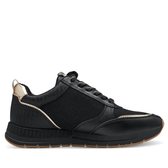 Zapatillas deportivas Tamaris para mujer, con cordones, cremallera y diseño moderno en negro y dorado - Image 1