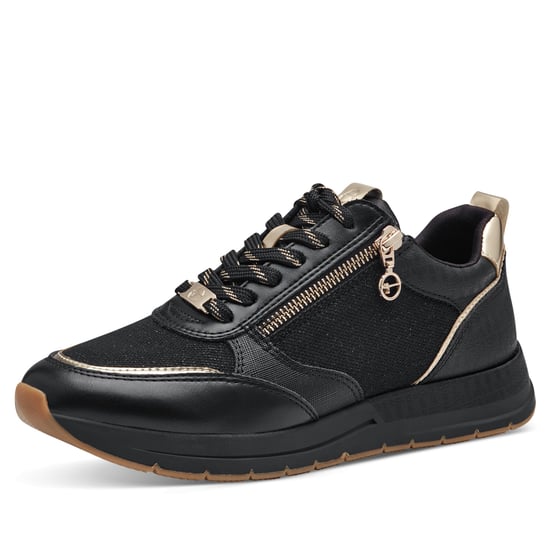 Zapatillas deportivas Tamaris para mujer, con cordones, cremallera y diseño moderno en negro y dorado - Image 3