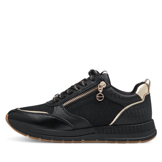 Zapatillas deportivas Tamaris para mujer, con cordones, cremallera y diseño moderno en negro y dorado - Image 4