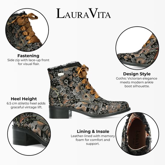 Botas de tacón de cuero victoriano gótico para mujer Laura Vita Emcmao-45 con diseño floral marrón - Image 2