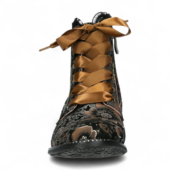Botas de tacón de cuero victoriano gótico para mujer Laura Vita Emcmao-45 con diseño floral marrón - Image 5