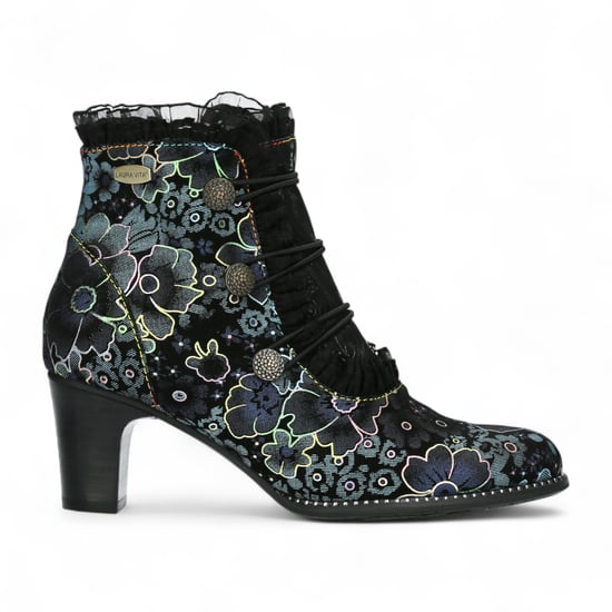 Botas de tacón de tobillo de cuero victoriano gótico para mujer Laura Vita Elcodieo 224 con diseño floral azul - Image 1
