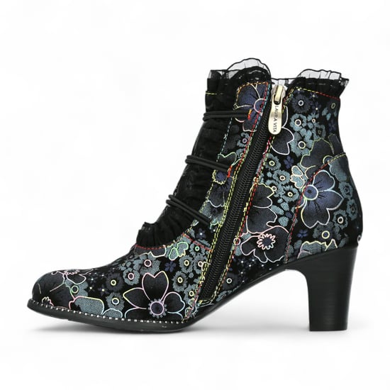 Botas de tacón de tobillo de cuero victoriano gótico para mujer Laura Vita Elcodieo 224 con diseño floral azul - Image 4