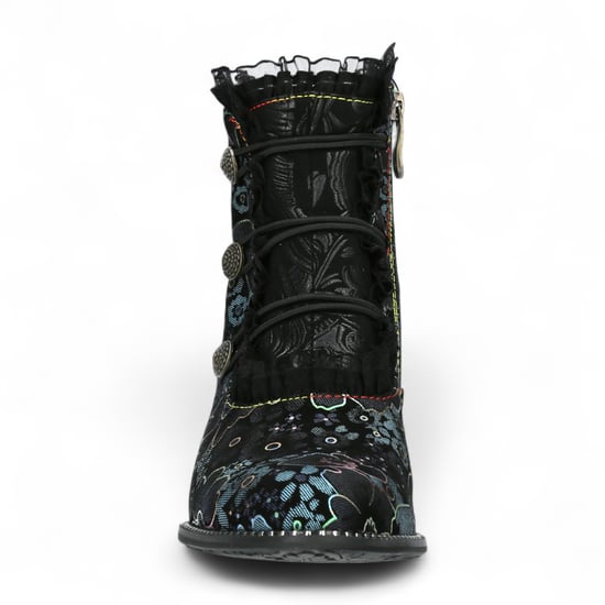 Botas de tacón de tobillo de cuero victoriano gótico para mujer Laura Vita Elcodieo 224 con diseño floral azul - Image 5
