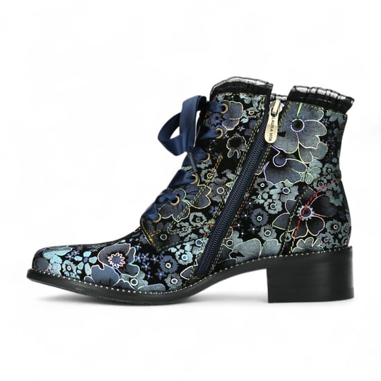 Botas de tacón de cuero victoriano gótico para mujer Laura Vita Emcmao-45 con diseño floral azul - Image 4