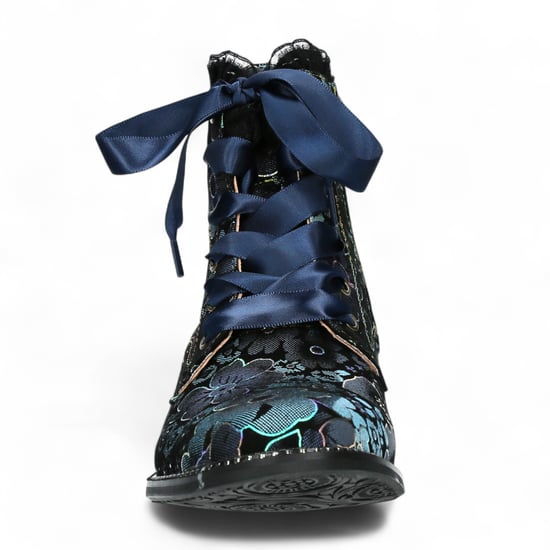 Botas de tacón de cuero victoriano gótico para mujer Laura Vita Emcmao-45 con diseño floral azul - Image 5