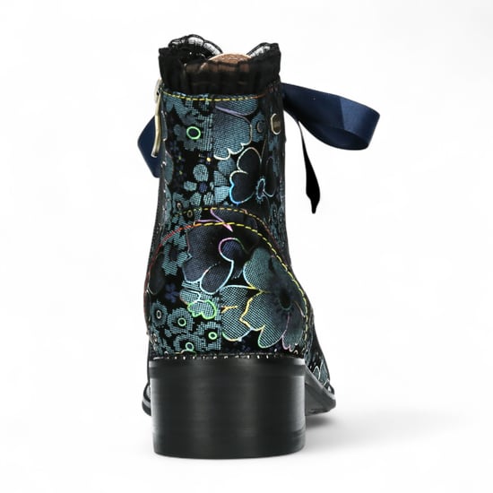 Botas de tacón de cuero victoriano gótico para mujer Laura Vita Emcmao-45 con diseño floral azul - Image 6