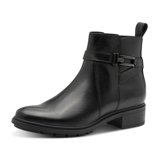 Botines moteros Tamaris de piel negra con hebilla y cremallera para mujer - Image 3