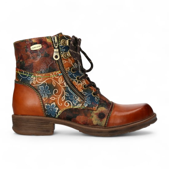 Botines victorianos góticos de cuero con diseño floral en marrón camel de Laura Vita Anita 006 para mujer - Image 1