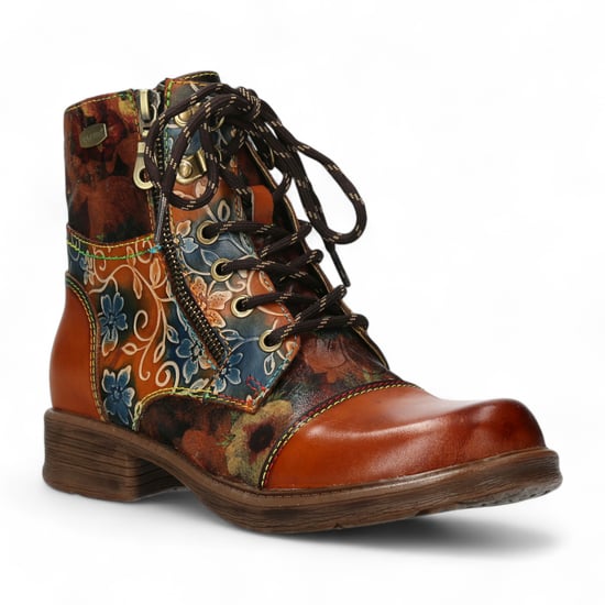 Botines victorianos góticos de cuero con diseño floral en marrón camel de Laura Vita Anita 006 para mujer - Image 3