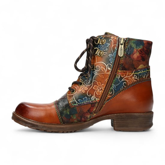 Botines victorianos góticos de cuero con diseño floral en marrón camel de Laura Vita Anita 006 para mujer - Image 5