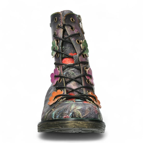 Botas de tacón de tobillo de cuero victoriano gótico para mujer Laura Vita Ercnaulto 212 con diseño floral gris - Image 4