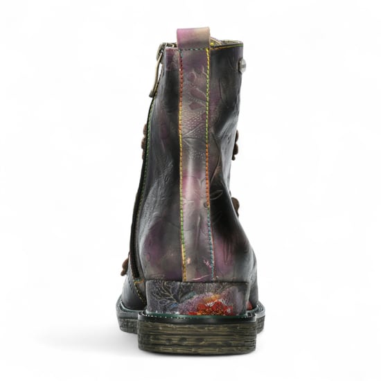 Botas de tacón de tobillo de cuero victoriano gótico para mujer Laura Vita Ercnaulto 212 con diseño floral gris - Image 6