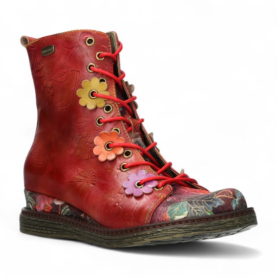 Botas de tacón de tobillo de cuero victoriano gótico para mujer Laura Vita Ercnaulto 212 con diseño floral rojo - Image 3